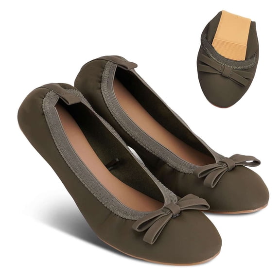 Deago Women's Foldable Ballet Flats Bowknot Round Toe Comfort Light Weight Slip-On Dress Shoes (Green)