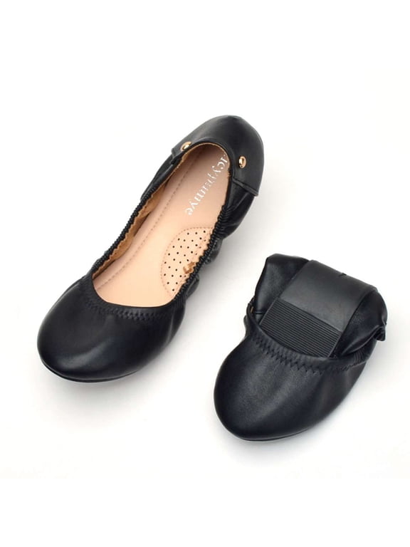 Women's Foldable Ballet Flats Portable Round Toe Comfort Light Weight Slip-On Dress Shoes Ballerina Slippers
