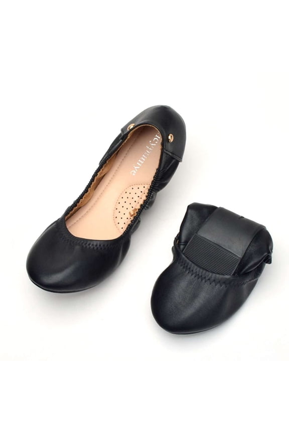 Women's Foldable Ballet Flats Portable Round Toe Comfort Light Weight Slip-On Dress Shoes Ballerina Slippers
