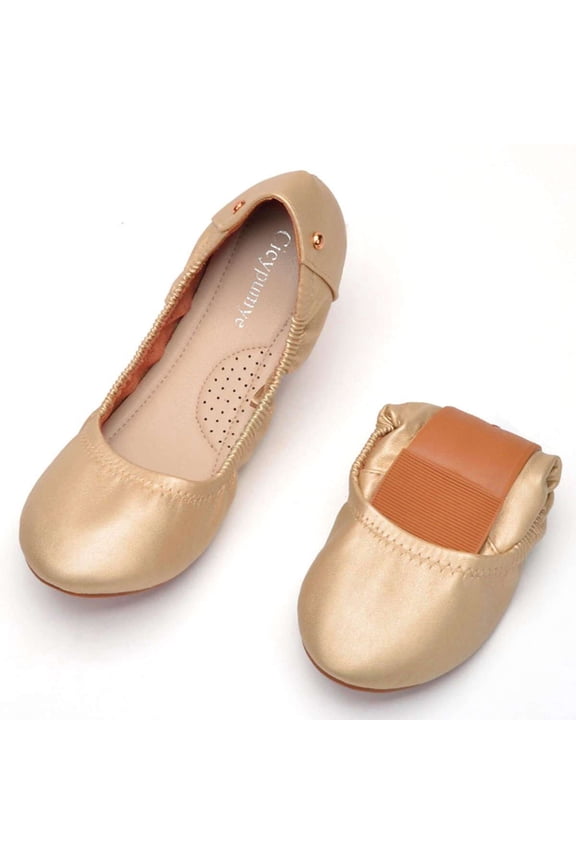 Women's Foldable Ballet Flats Portable Round Toe Comfort Light Weight Slip-On Dress Shoes Ballerina Slippers