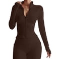 thumbnail image 1 of Deago Women's Full Zip Workout Jackets Lightweight Running Yoga Jacket Cropped Slim Fit Athletic Tops with Thumb Holes (Brown, M), 1 of 8