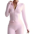 thumbnail image 1 of Deago Women's Full Zip Workout Jackets Lightweight Running Yoga Jacket Cropped Slim Fit Athletic Tops with Thumb Holes (Pink, L), 1 of 8