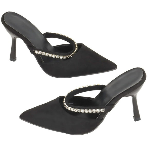 Deago Women’s High Heels Strappy Rhinestone Stiletto Pumps Ankle Strap Closed Pointed Toe Sandals Dress Wedding Party Shoes