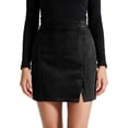 thumbnail image 1 of Deago Women's High Waist Faux Suede Side Split Bodycon Short A Line Mini Pencil Skirt (Black, S), 1 of 9