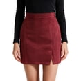 thumbnail image 1 of Deago Women's High Waist Faux Suede Side Split Bodycon Short A Line Mini Pencil Skirt (Red, XL), 1 of 9