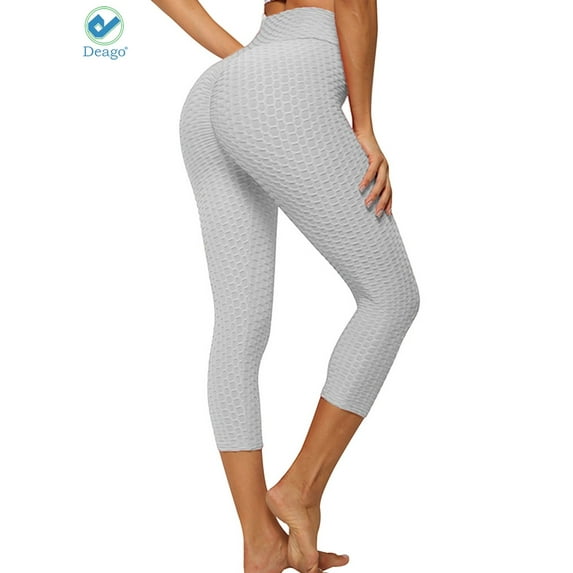 Deago Women's High Waist Yoga Pants Capri Lift up Butt Tummy Control Workout Running Slimming Stretch Sports Leggings (Gray,S)
