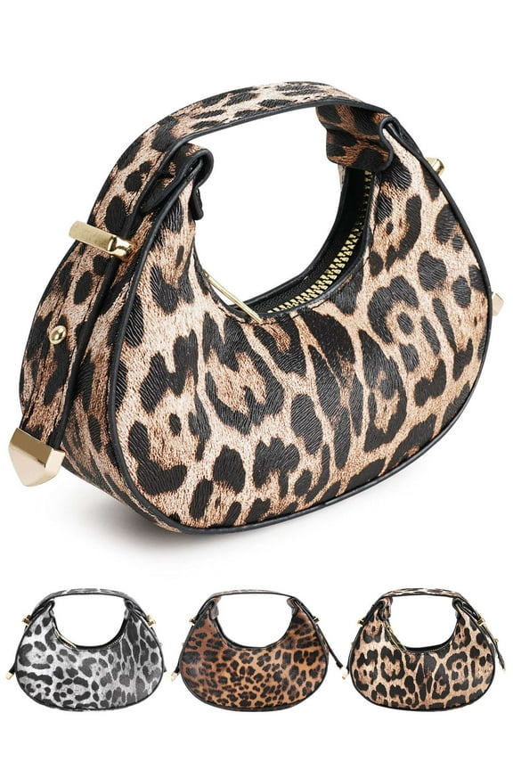 Women's Leopard Print Handbag Cheetah Top Handle Clutch Purses Mini Zip Tote Hobo Bag (Khaki)