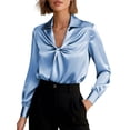thumbnail image 1 of Deago Women's Long Sleeve Satin Blouse Twist Front Business Casual Dressy Elegant Shirts Office Work Tops (Blue, S), 1 of 9