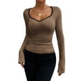 thumbnail image 1 of Deago Women's Long Sleeve Sweetheart Neck Shirts Casual Slim Fit Rib Knit Tops Fall Basic Tee Outfits Clothes (Coffee, M), 1 of 9