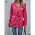 thumbnail image 1 of Deago Women's Long Sleeve V Neck T Shirt Twist Cross Knot Tunic Tops Casual Loose Fitted Blouse (Rose Red, XL), 1 of 7