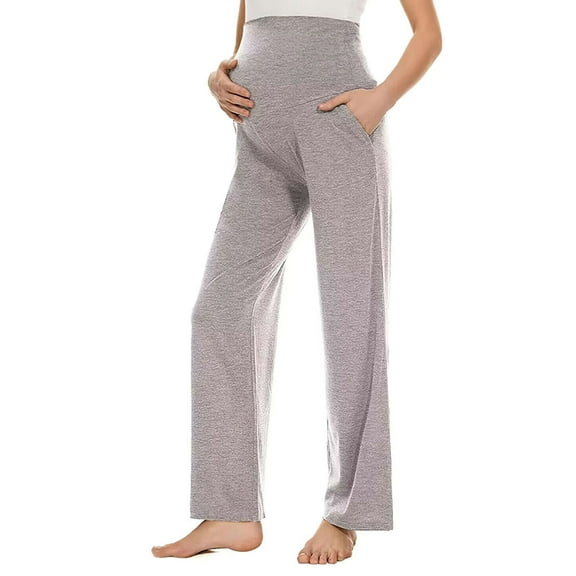 Deago Women's Maternity Pants Casual Loose Wide Leg Cozy Stretch Pregnancy Palazzo Lounge Trousers with Pockets (Gray, 2XL)