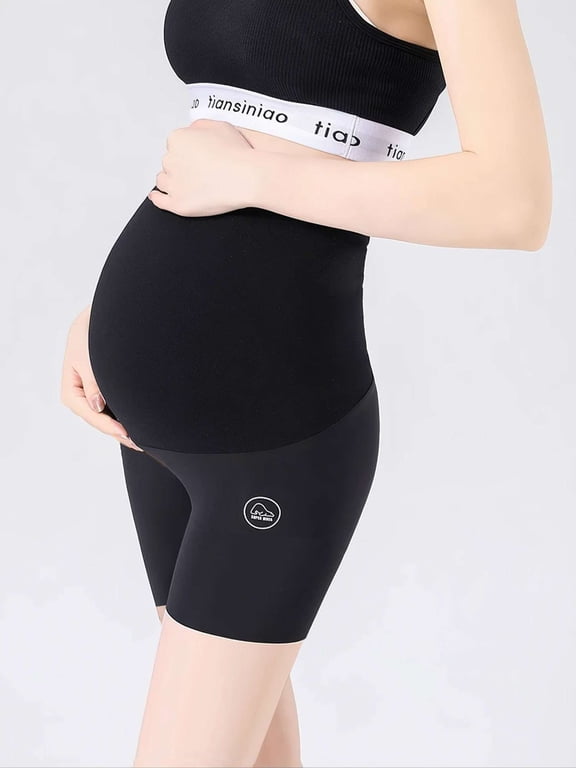 Women's Maternity Shapewear Seamless Shorts Pregnancy Underwear Belly Support High Waist Workout Yoga Short Pants (Black, L)