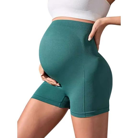 Deago Women's Maternity Yoga Shorts Over The Belly Summer Biker Workout Active Pregnancy Short Pants with Pocket