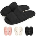thumbnail image 1 of Deago Women's Memory Foam Fuzzy Comfy Faux Fur House Slippers Open Toe Two Band Indoor Slides Soft Plush Fleece Non-Slip Bedroom Shoes (Black), 1 of 9