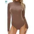 thumbnail image 1 of Deago Women's Mock Turtle Neck Long Sleeve Tops Shapewear Bodysuit Jumpsuit (Khaki, L), 1 of 9