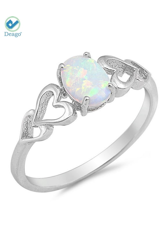 Women's Opal Ring 925 Sterling Silver Opal Diamond Inlay Jewelry Engagement Ring Gifts Size 7