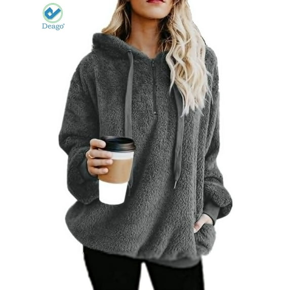 Deago Women's Oversized Fuzzy Casual Loose Sweatshirt Pullover Hoodies Long Sleeve Sweater with Pockets Outwear M-3XL