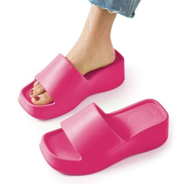 Deago Women's Platform Sandals Comfortable Open Toe Backless Slip On Platform Slides Wedge Sandals Summer Casual Slippers for Women