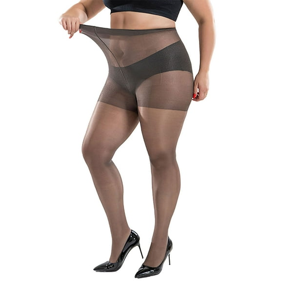 Deago Women's Plus Size Pantyhose Control Top High Waist Tights Ultra-Soft Sheer Stocking, Gray