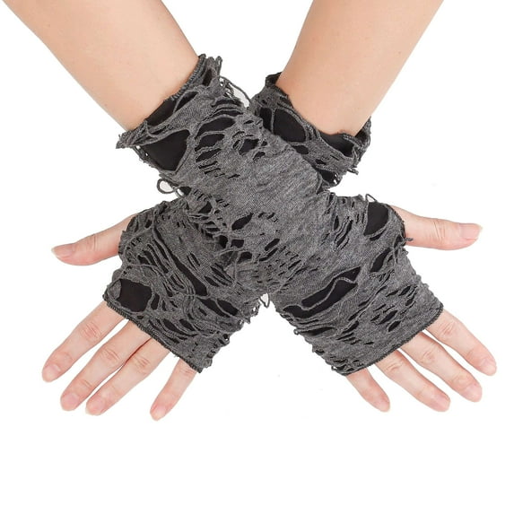 Deago Women's Punk Fingerless Glove Cosplay Ripped Gloves for Halloween Costume Party 1Pair