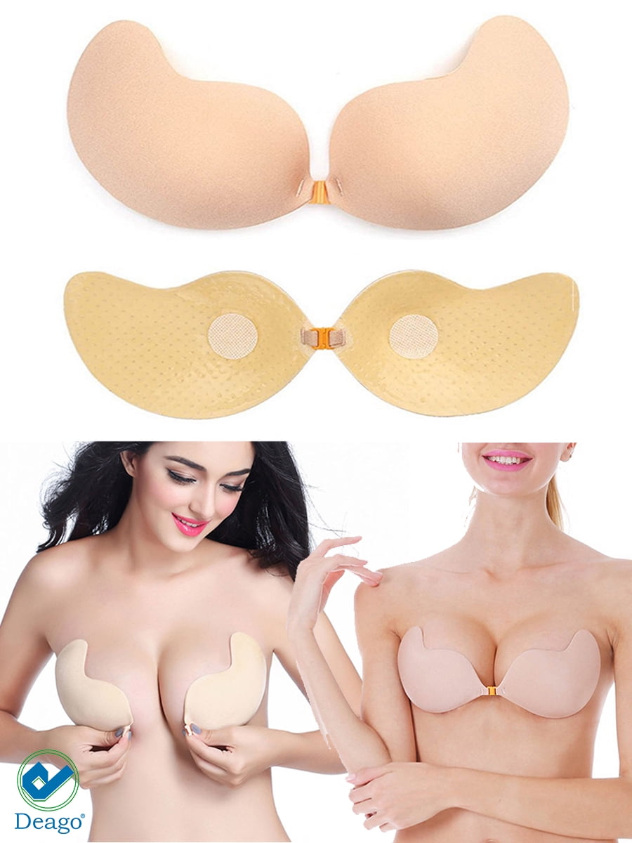  Women Strapless Bra Breast Lift Push Up Bra Self Adhesive  Silicone Bra Tan Bra for Women (Black, B) : 服裝，鞋子和珠寶