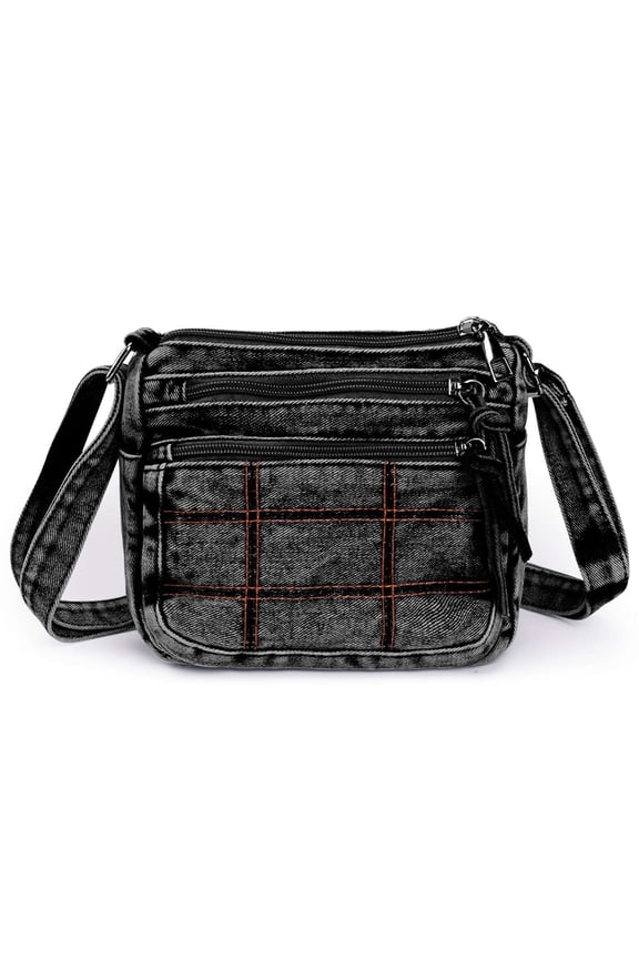 Women's Retro Small Denim Shoulder Bag Crossbody Handbags Casual Style Lightweight Jean Tote Purse (Black)