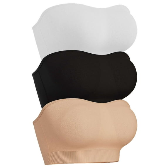 Deago Strapless Bra for Women Non-Slip Silicone Padded Bandeau Bra Seamless Wireless Tube Top Bralette (Black, M)