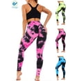 thumbnail image 1 of Deago Women's Ruched Butt Lifting Yoga Pants Leggings Tie-Dye Print High Waisted Workout Sport Tummy Control Gym Tights (Pink, L), 1 of 7
