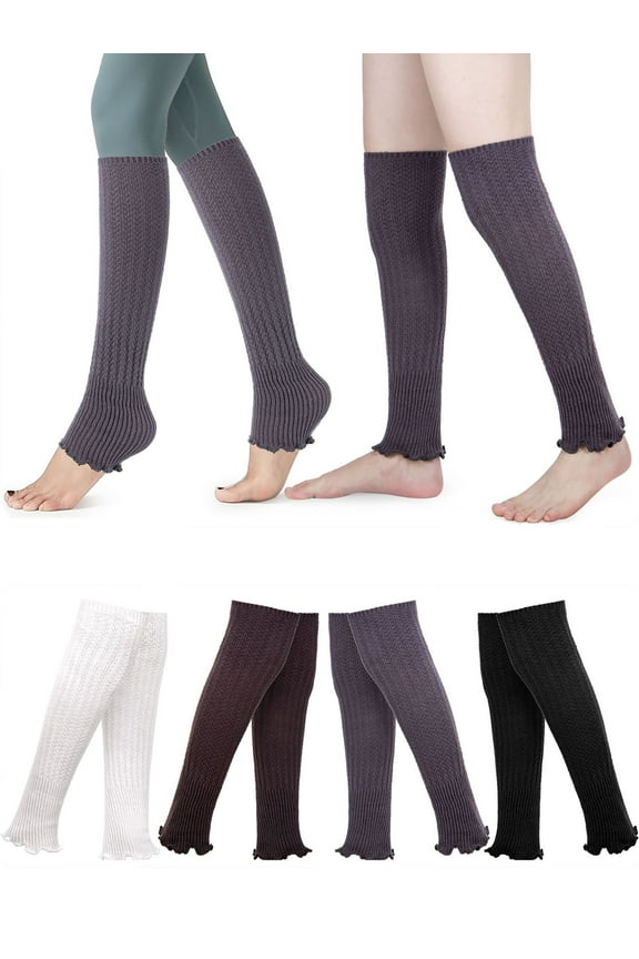 Women's Ruffle Winter Over Knee High Footless Socks Knit Warm Leg Warmers Pleated Long Boot Socks, Khaki