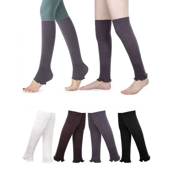 Deago Women's Ruffle Winter Over Knee High Footless Socks Knit Warm Leg Warmers Pleated Long Boot Socks, White