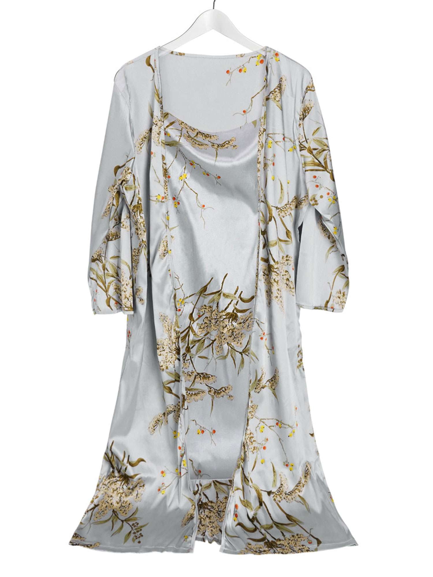 Deago Women's Satin Nightgown with Robes Set 2 Piece Sleepwear Bathrobe ...