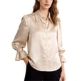 thumbnail image 1 of Deago Women's Satin Silk Blouses Puff Lantern Long Sleeve Shirts Button Down Collared Dressy Work Business Casual Tops Fall Clothes (Apricot, S), 1 of 9