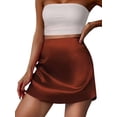 thumbnail image 1 of Deago Women's Satin Silky Mini Skirts High Waisted Flared Short A-Line Zipper Party Club Skirt (Coffee, XL), 1 of 7