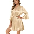 thumbnail image 1 of Deago Women's Satin Silky Robe Valentines Lingerie for Women Kimono Bathrobe Short Ruffle Belted Robes Bride Bridesmaids Sleepwear Dressing Gown (Champagne, S), 1 of 9