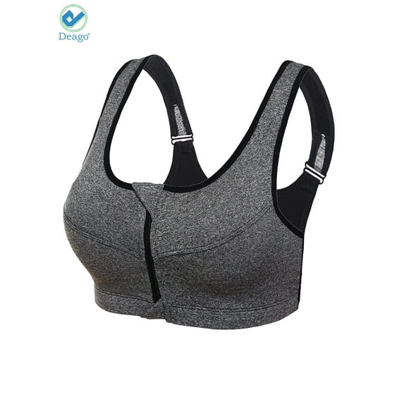 Deago Women's Seamless Comfortable Sports Bra with Removable Pads Zipper Workout Fitness Bra