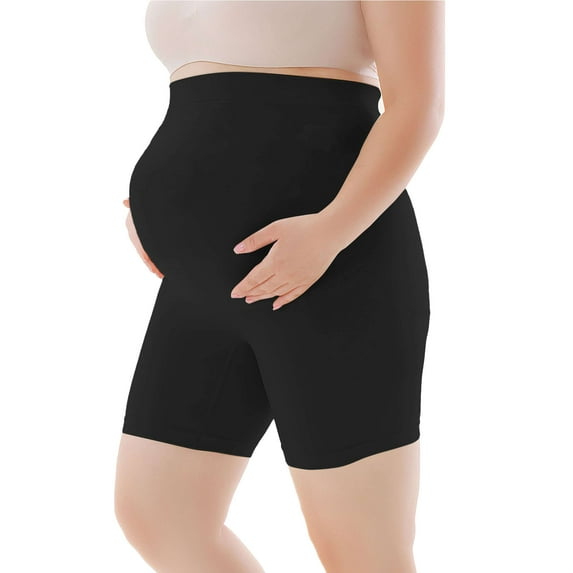 Deago Women's Seamless Maternity Shapewear for Dresses Pregnancy Shorts High Waist Underwear Prevent Thigh Chaffing Belly Support (Black, 2XL)