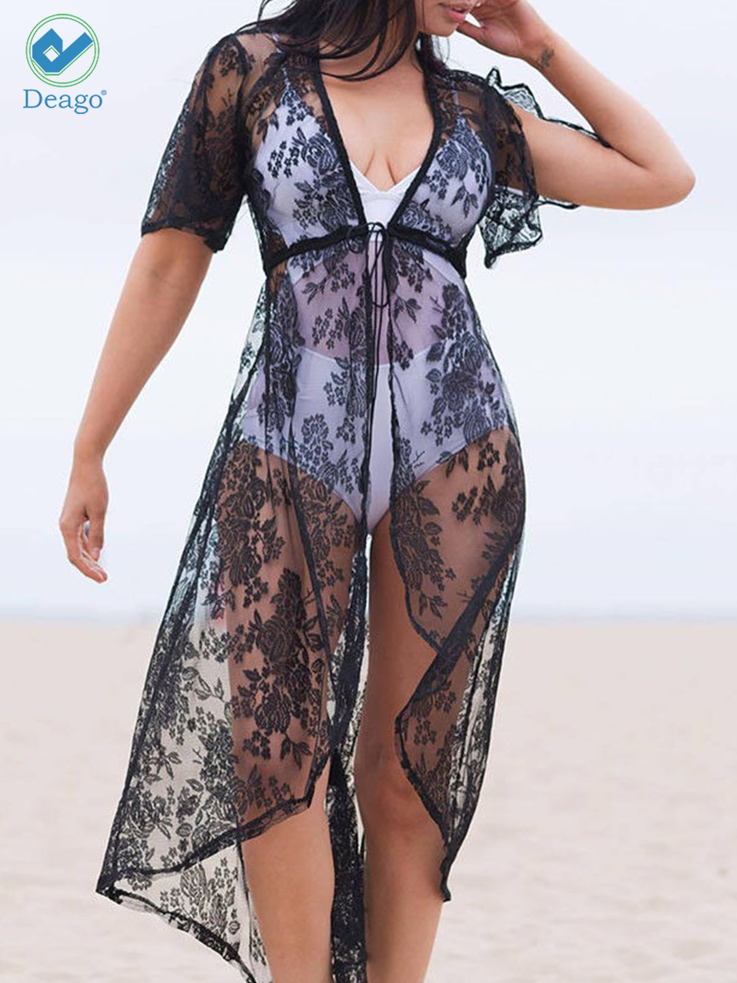 Deago Women 's Sexy Floral Sheer Lace Bikini Cover up Summer Beach