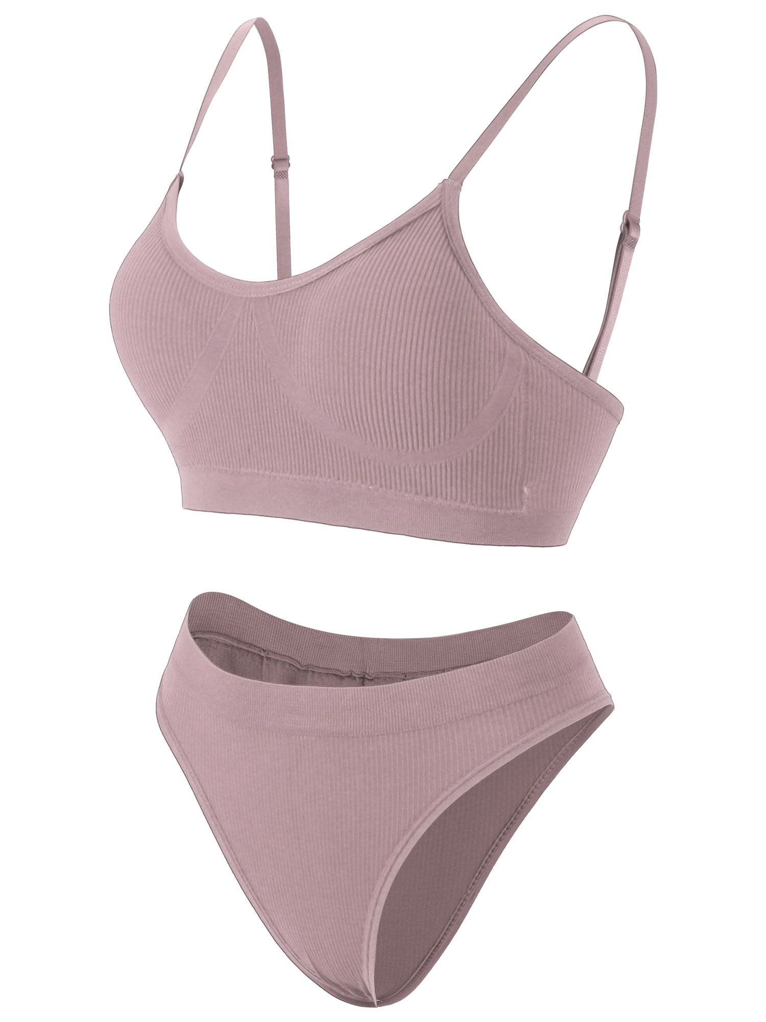 Deago Women’s Sexy Lingerie Set Seamless Ribbed Wireless Bra and Panty Set (Purple, XL)
