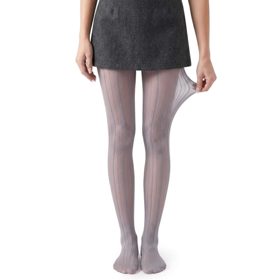 Deago Women's Sexy Striped Ultra Sheer Control Top Footed Tights Silk Stockings High Waist Pantyhose, Gray