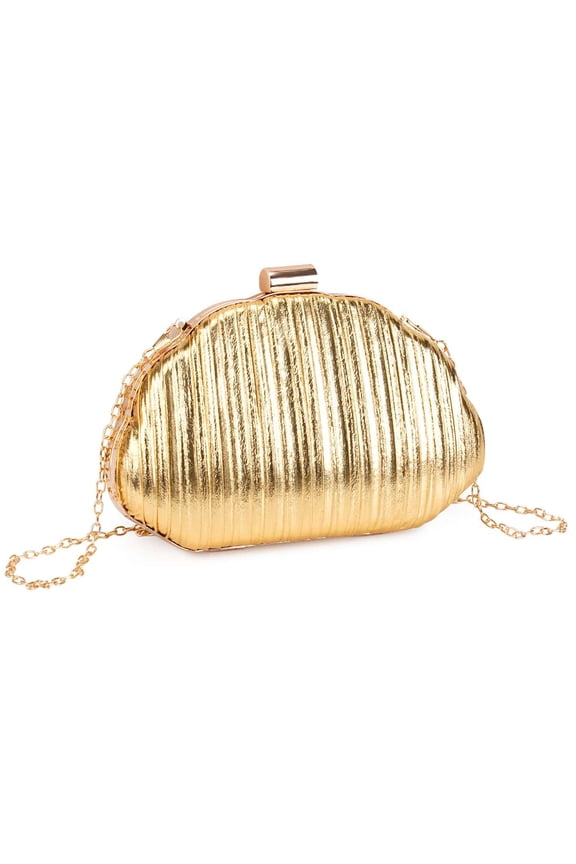 Women's Shell Shaped Clutch Purse Ruched Mini Crossbody Bag Elegant Evening Handbag with Chain Strap (Glod)