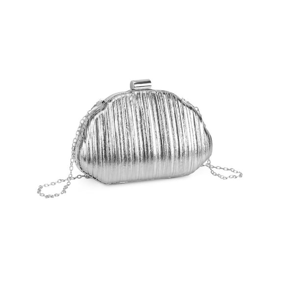 Deago Women's Shell Shaped Clutch Purse Ruched Mini Crossbody Bag Elegant Evening Handbag with Chain Strap (Silver)