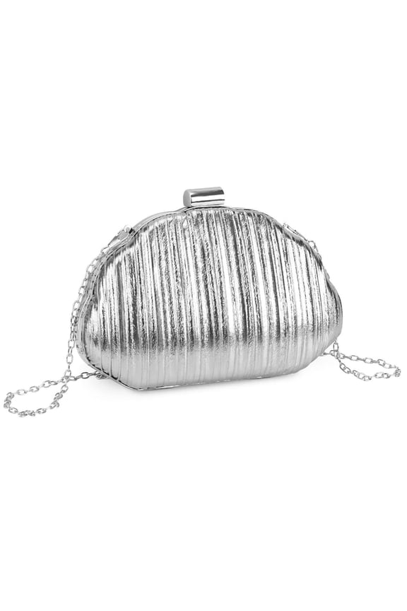 Women's Shell Shaped Clutch Purse Ruched Mini Crossbody Bag Elegant Evening Handbag with Chain Strap (Silver)