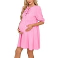 thumbnail image 1 of Deago Women's Short Puff Sleeve Maternity Dress Crew Neck Summer Casual Tie Front Loose Flowy Pregnancy Dresses for Baby Shower (Pink, M), 1 of 9