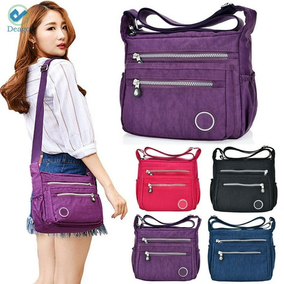 Deago Women's Shoulder Bags Casual Handbag Bag Messenger Cross Body Nylon Bags - Zipper Pocket (Rose Red)