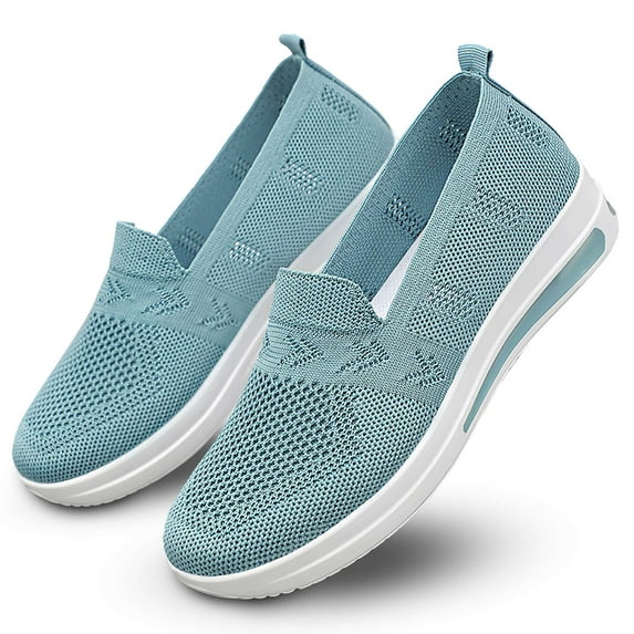 Deago Women's Slip on Loafer Shoes Breathable Mesh Casual Flat Shoes Low-Top Round Toe Knit Walking Sneakers