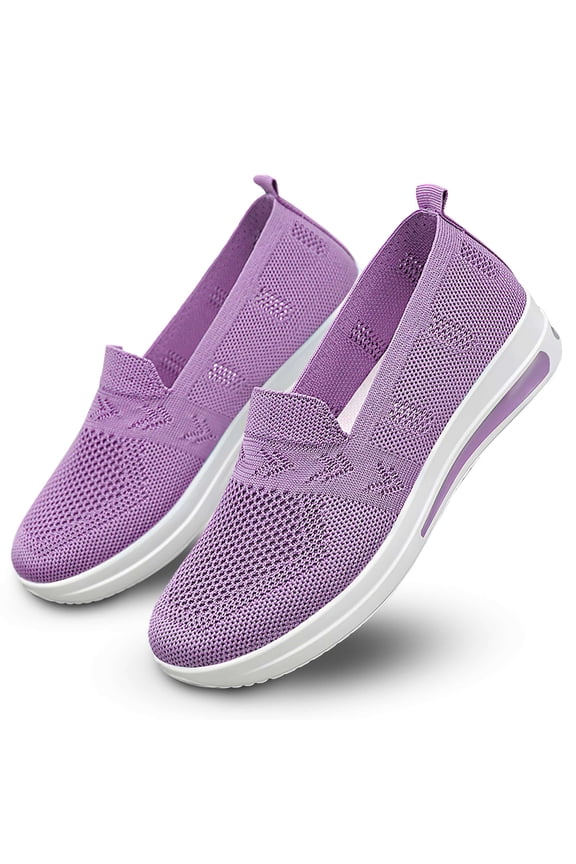 Women's Slip on Loafer Shoes Breathable Mesh Casual Flat Shoes Low-Top Round Toe Knit Walking Sneakers