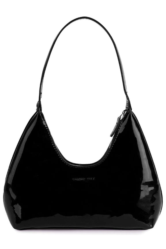 Women's Small Crescent Shoulder Bag Patent Leather Retro Y2k Hobo Handbags Tote Underarm Clutch Purse (Black)