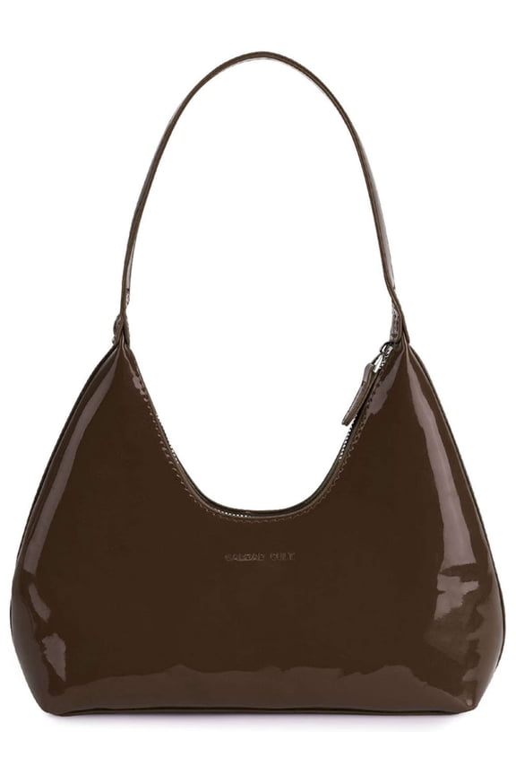 Women's Small Crescent Shoulder Bag Patent Leather Retro Y2k Hobo Handbags Tote Underarm Clutch Purse (Coffee)