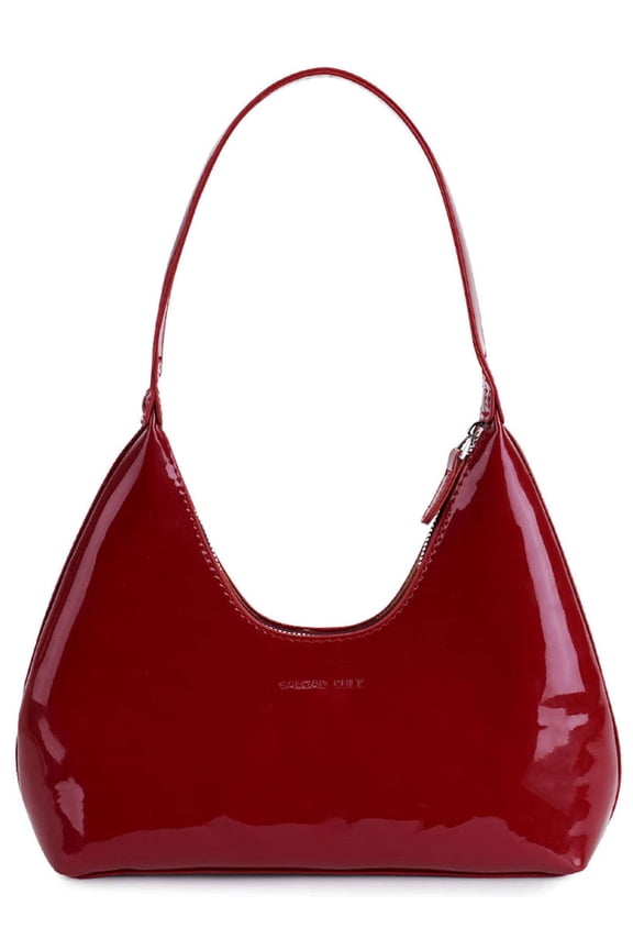 Women's Small Crescent Shoulder Bag Patent Leather Retro Y2k Hobo Handbags Tote Underarm Clutch Purse (Red)