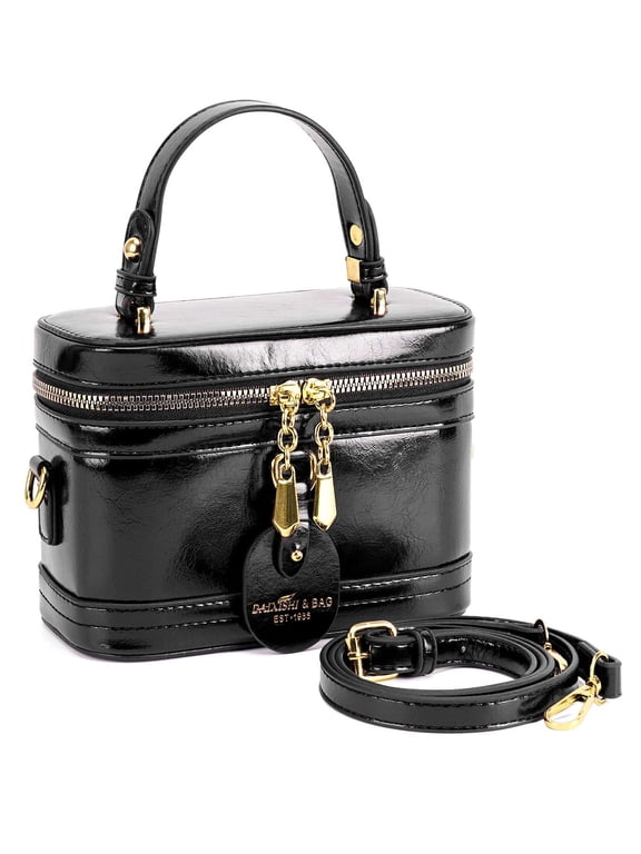 Women's Small Square Box Crossbody Bag Mini Top Handle Tote Shoulder Bag Pouch PU Leather Satchel Purse Handbag with Adjustable Shoulder Strap (Black)